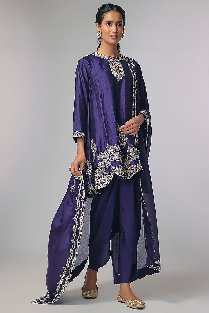 Purple Silk Zardosi Work Kurta Set by Jayanti Reddy at Pernia's Pop Up Shop
