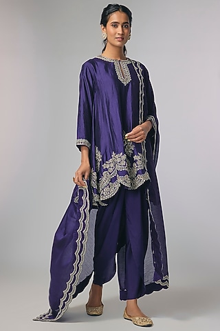 Purple Silk Zardosi Work Kurta Set by Jayanti Reddy