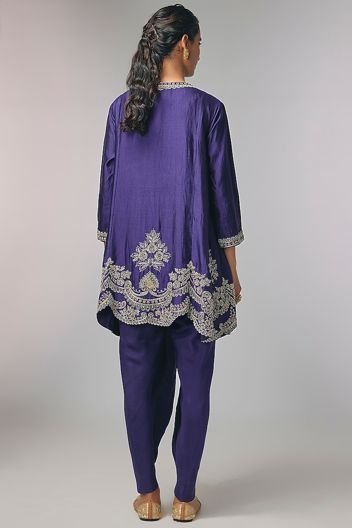 Purple Silk Zardosi Work Kurta Set by Jayanti Reddy at Pernia's Pop Up Shop