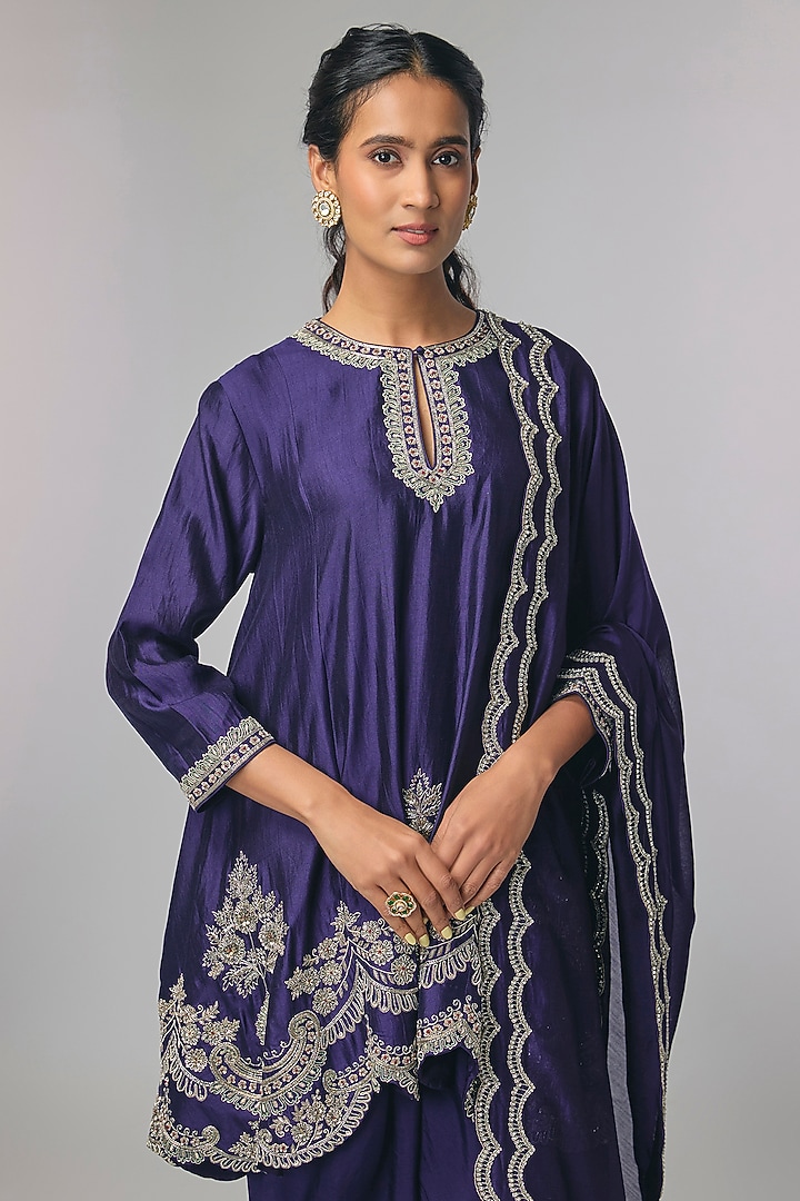 Purple Silk Zardosi Work Kurta Set by Jayanti Reddy at Pernia's Pop Up Shop