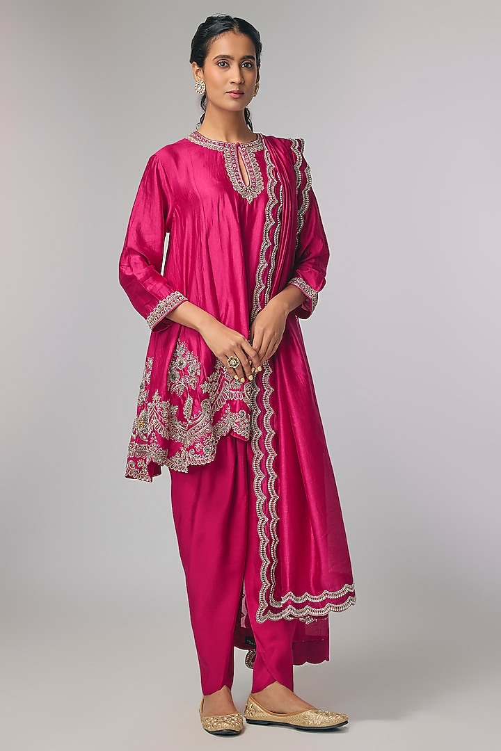 Pink Silk Zardosi Work Kurta Set by Jayanti Reddy at Pernia's Pop Up Shop