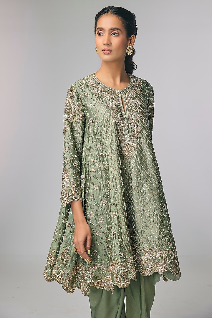 Mint Green Silk Zardosi Work Kurta Set by Jayanti Reddy at Pernia's Pop Up Shop