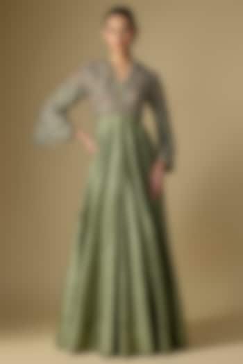 Mint Green Silk Embroidered Wedding Anarkali by Jayanti Reddy at Pernia's Pop Up Shop