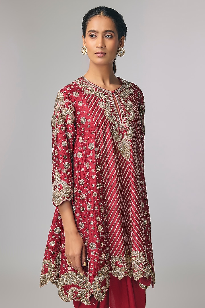 Red Silk Zardosi Work Kurta Set by Jayanti Reddy at Pernia's Pop Up Shop