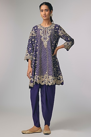 Purple Silk Zardosi Work Kurta Set by Jayanti Reddy