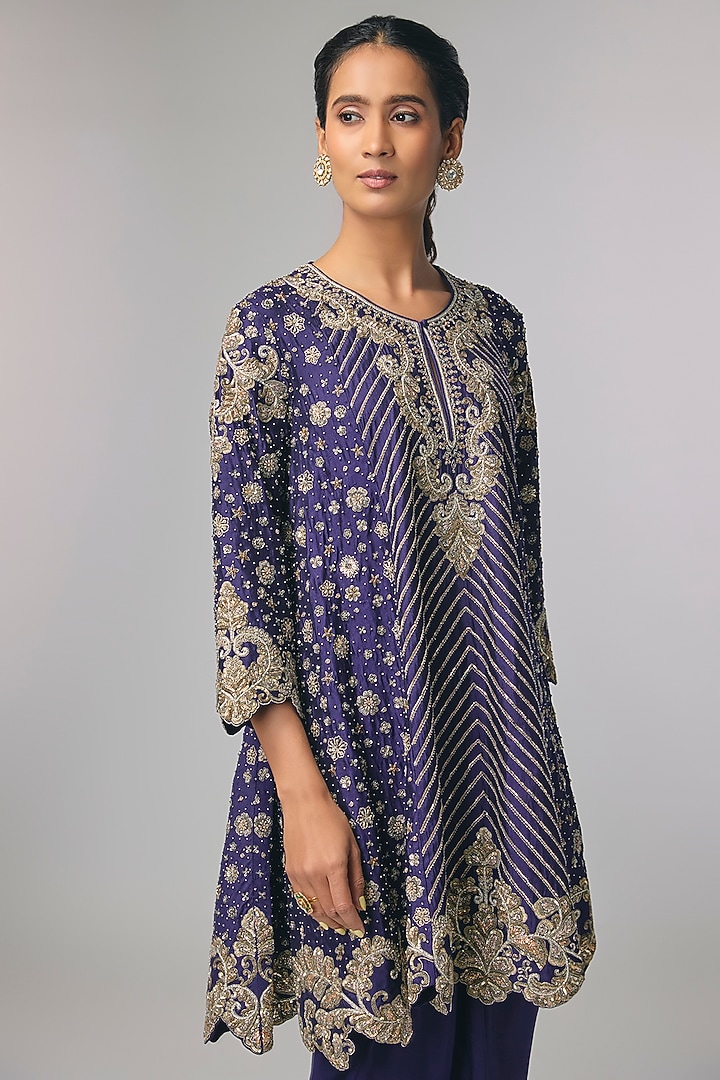Purple Silk Zardosi Work Kurta Set by Jayanti Reddy at Pernia's Pop Up Shop