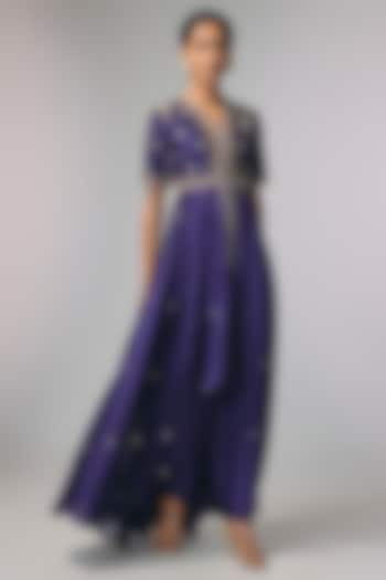 Purple Silk Zardosi Work Bridal Anarkali Set by Jayanti Reddy at Pernia's Pop Up Shop