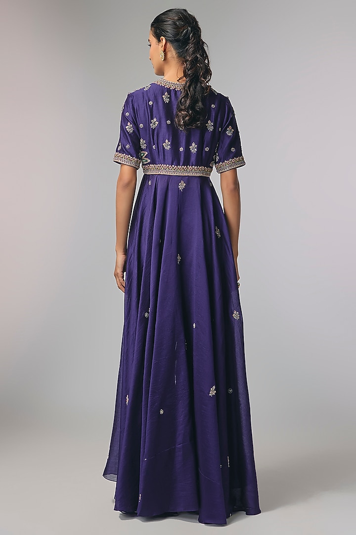 Purple Silk Zardosi Work Bridal Anarkali Set by Jayanti Reddy at Pernia's Pop Up Shop