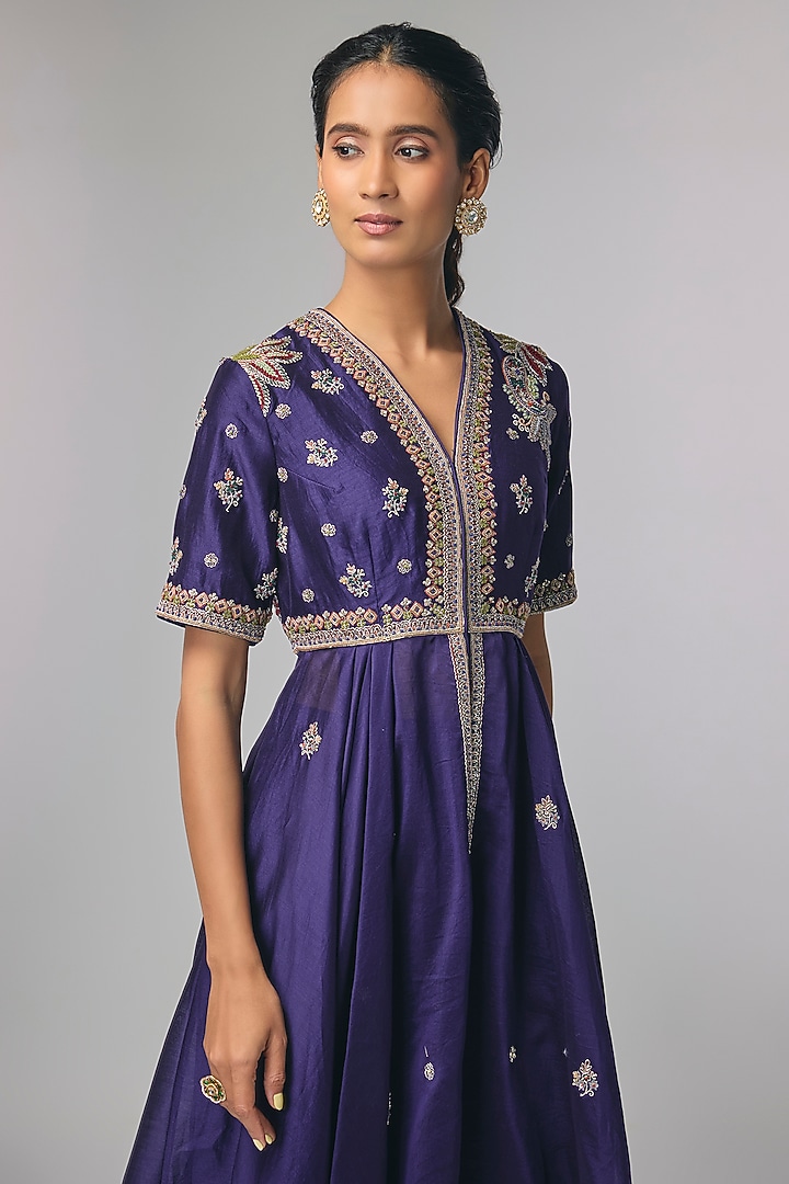 Purple Silk Zardosi Work Bridal Anarkali Set by Jayanti Reddy at Pernia's Pop Up Shop