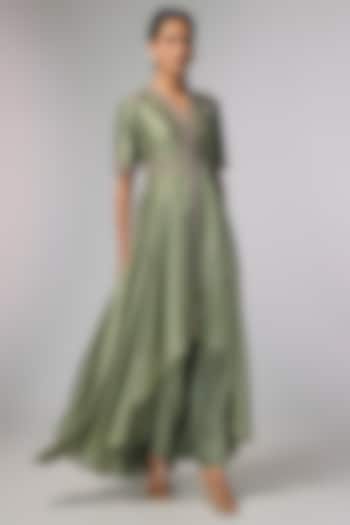 Mint Green Silk Zardosi Work Bridal Anarkali Set by Jayanti Reddy at Pernia's Pop Up Shop