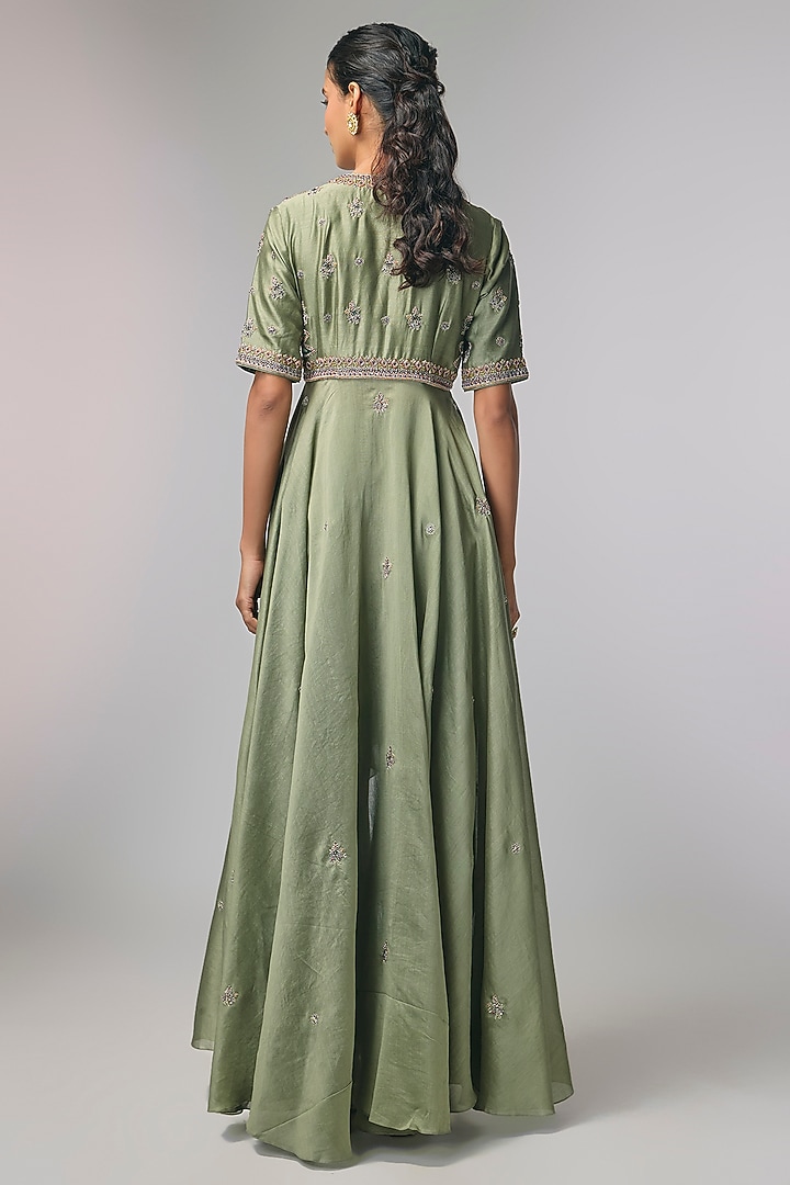 Mint Green Silk Zardosi Work Bridal Anarkali Set by Jayanti Reddy at Pernia's Pop Up Shop