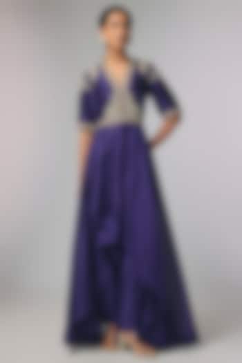 Purple Silk Zardosi Work Wedding Anarkali Set by Jayanti Reddy at Pernia's Pop Up Shop