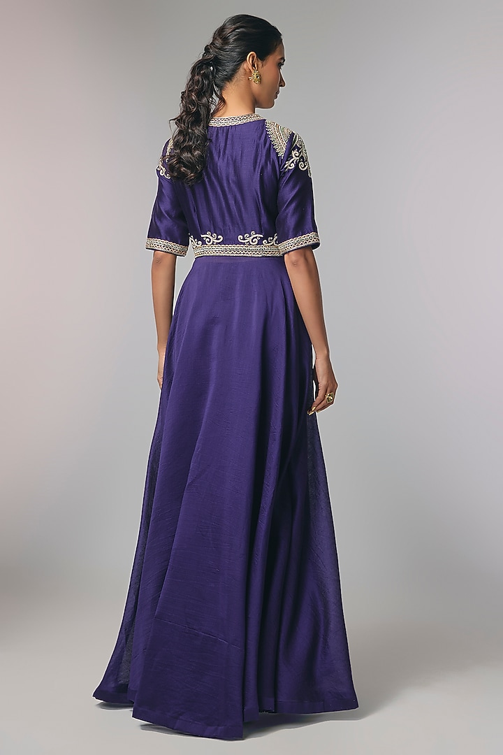 Purple Silk Zardosi Work Wedding Anarkali Set by Jayanti Reddy at Pernia's Pop Up Shop