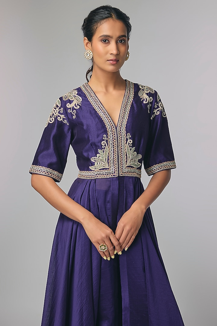 Purple Silk Zardosi Work Wedding Anarkali Set by Jayanti Reddy at Pernia's Pop Up Shop