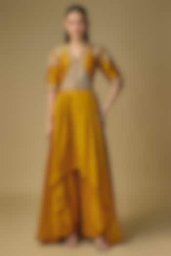 Mango Yellow Silk Zardosi Work Wedding Anarkali Set by Jayanti Reddy at Pernia's Pop Up Shop