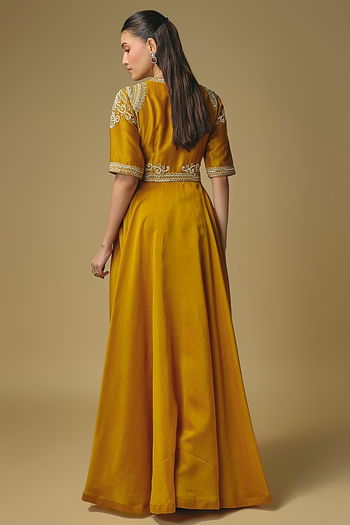 Mango Yellow Silk Zardosi Work Wedding Anarkali Set by Jayanti Reddy at Pernia's Pop Up Shop