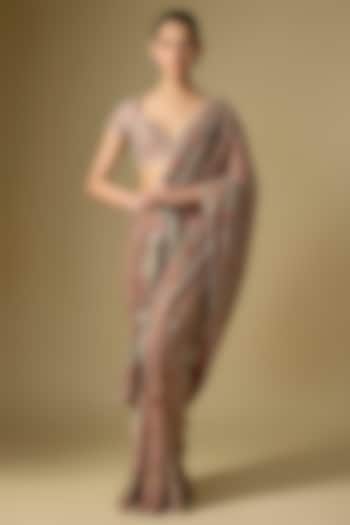 Peach Raw Silk Embroidered Bridal Saree Set by Jayanti Reddy at Pernia's Pop Up Shop