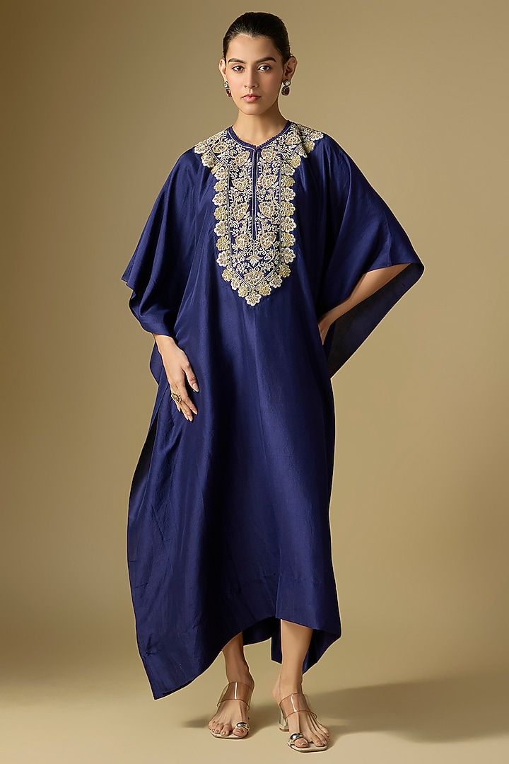Purple Silk Embroidered Kaftan by Jayanti Reddy at Pernia's Pop Up Shop