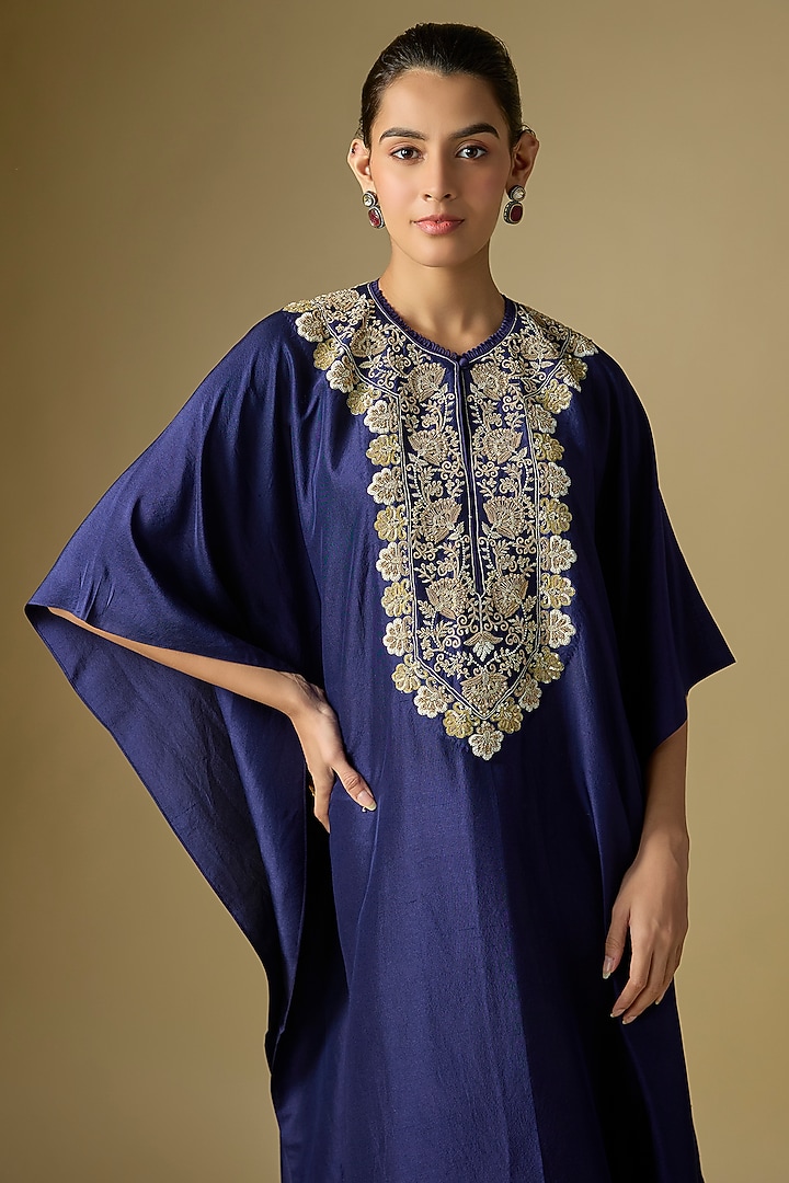Purple Silk Embroidered Kaftan by Jayanti Reddy at Pernia's Pop Up Shop