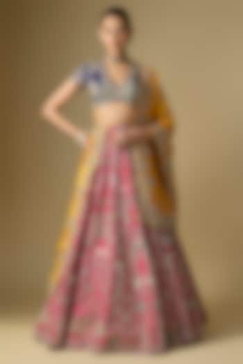Rani Pink Raw Silk Embroidered Bridal Lehenga Set by Jayanti Reddy at Pernia's Pop Up Shop