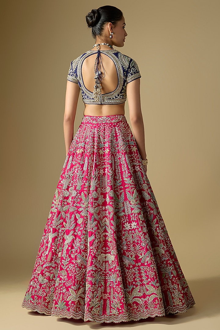 Rani Pink Raw Silk Embroidered Bridal Lehenga Set by Jayanti Reddy at Pernia's Pop Up Shop