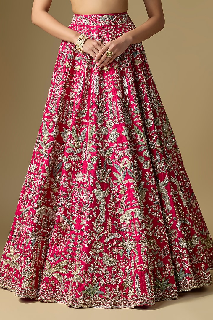 Rani Pink Raw Silk Embroidered Bridal Lehenga Set by Jayanti Reddy at Pernia's Pop Up Shop