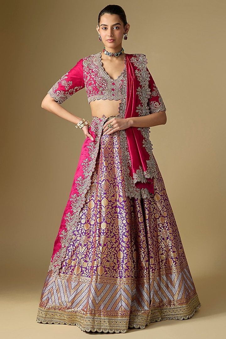 Purple Raw Silk Embroidered Bridal Lehenga Set by Jayanti Reddy at Pernia's Pop Up Shop