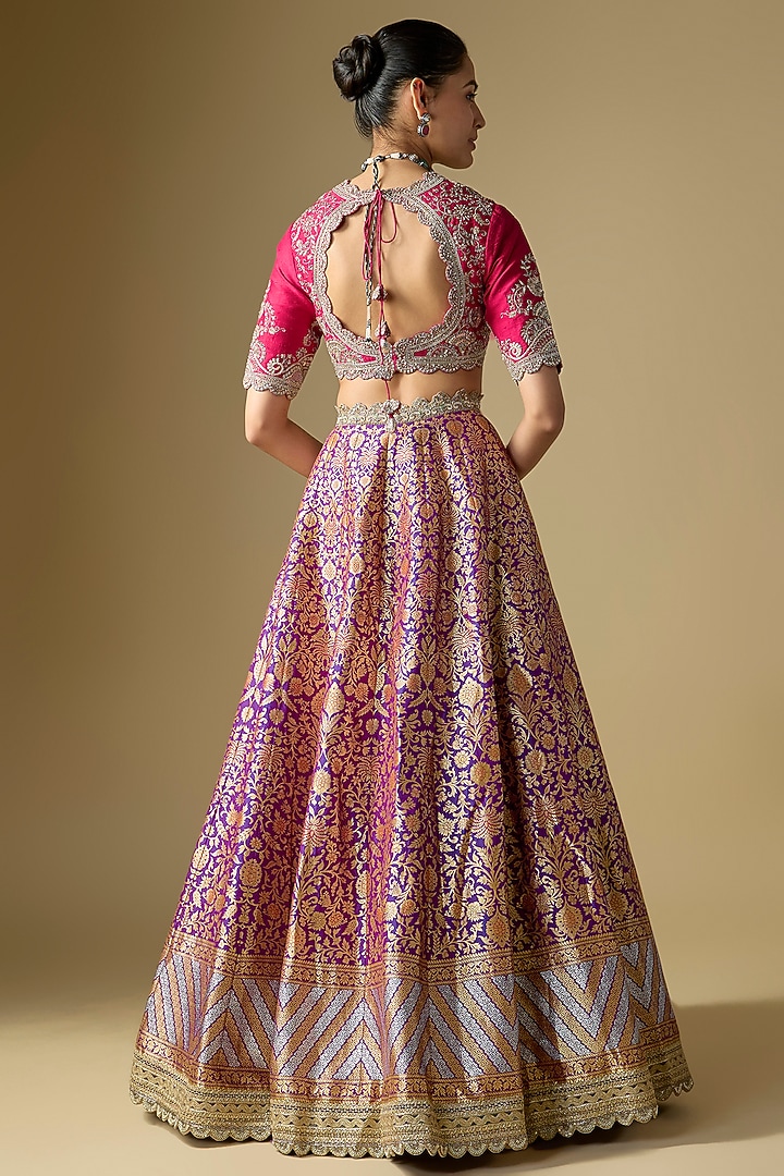 Purple Raw Silk Embroidered Bridal Lehenga Set by Jayanti Reddy at Pernia's Pop Up Shop