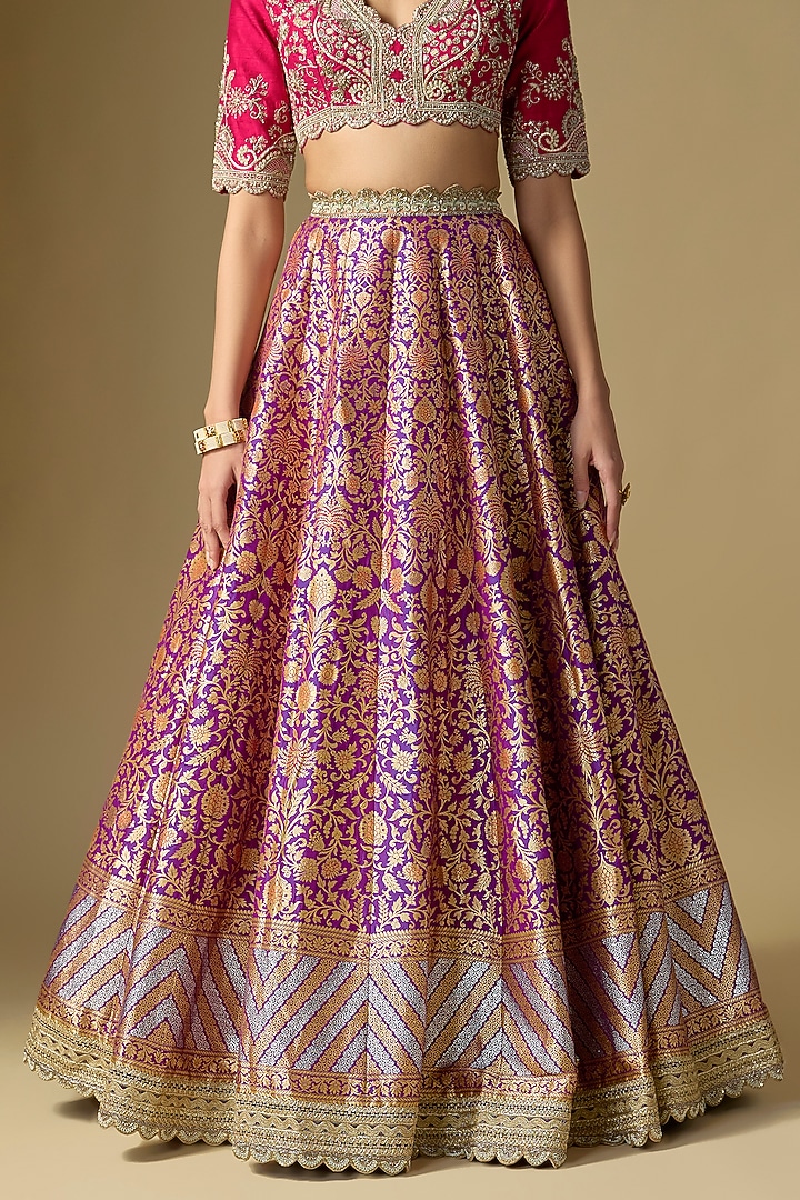Purple Raw Silk Embroidered Bridal Lehenga Set by Jayanti Reddy at Pernia's Pop Up Shop
