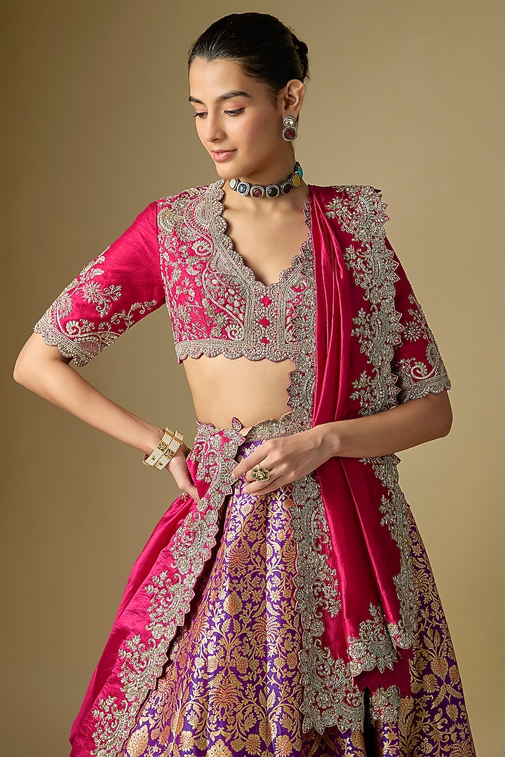 Purple Raw Silk Embroidered Bridal Lehenga Set by Jayanti Reddy at Pernia's Pop Up Shop