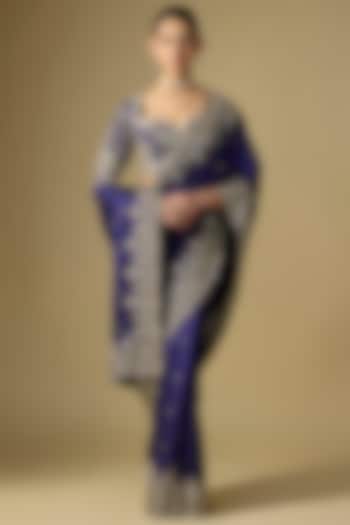 Purple Raw Silk Embroidered Bridal Saree Set by Jayanti Reddy at Pernia's Pop Up Shop