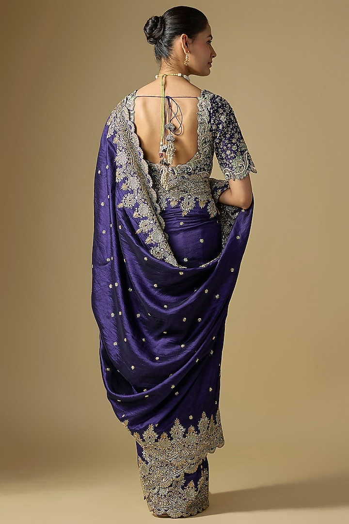 Purple Raw Silk Embroidered Bridal Saree Set by Jayanti Reddy at Pernia's Pop Up Shop