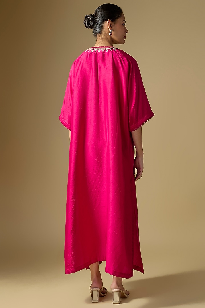 Rani Pink Silk Embroidered Kaftan by Jayanti Reddy at Pernia's Pop Up Shop