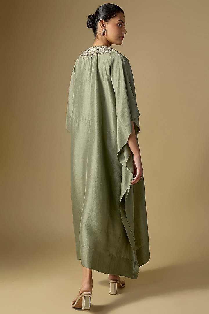 Mint Green Silk Embroidered Kaftan by Jayanti Reddy at Pernia's Pop Up Shop