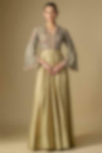 Beige Silk Embroidered Wedding Anarkali by Jayanti Reddy at Pernia's Pop Up Shop