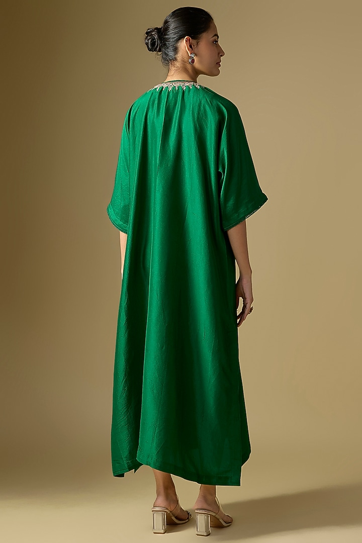 Emerald Green Silk Embroidered Kaftan by Jayanti Reddy at Pernia's Pop Up Shop