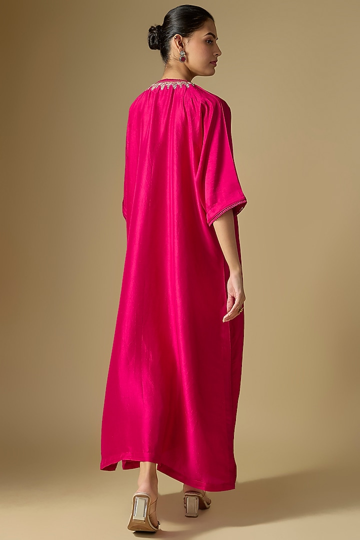 Red Silk Embroidered Kaftan by Jayanti Reddy at Pernia's Pop Up Shop