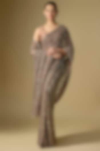 Peach Raw Silk Embroidered Bridal Saree Set by Jayanti Reddy at Pernia's Pop Up Shop