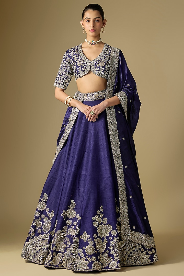 Purple Raw Silk Embroidered Bridal Lehenga Set by Jayanti Reddy at Pernia's Pop Up Shop