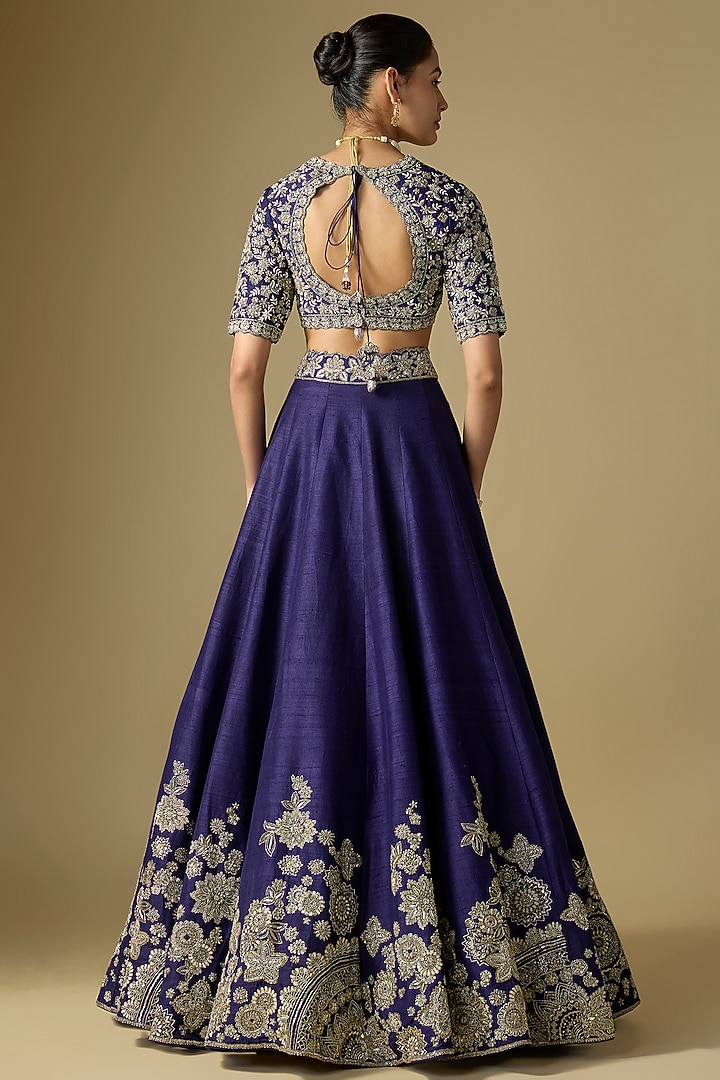 Purple Raw Silk Embroidered Bridal Lehenga Set by Jayanti Reddy at Pernia's Pop Up Shop