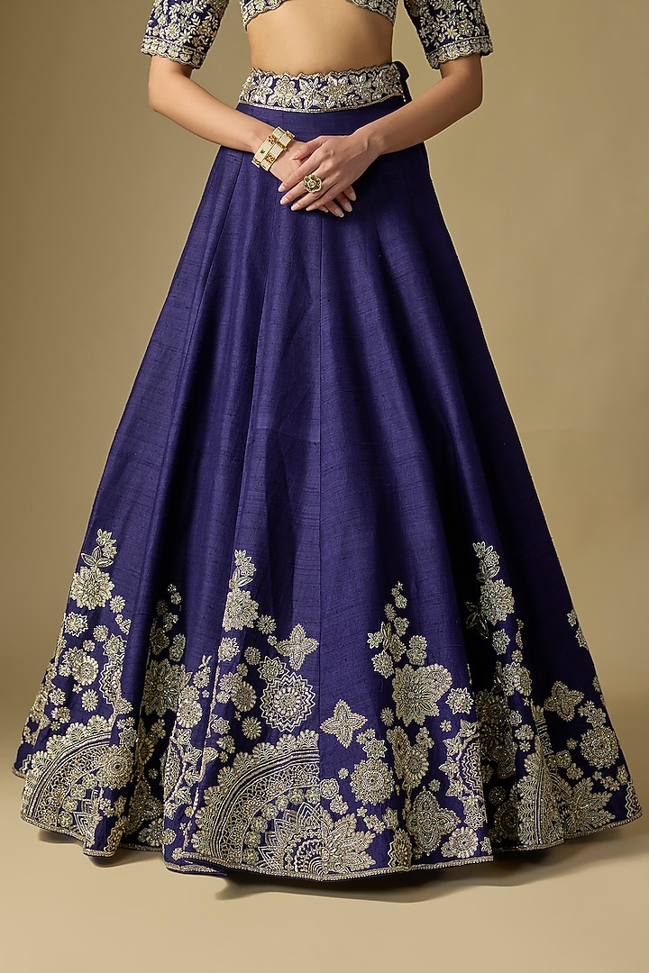 Purple Raw Silk Embroidered Bridal Lehenga Set by Jayanti Reddy at Pernia's Pop Up Shop