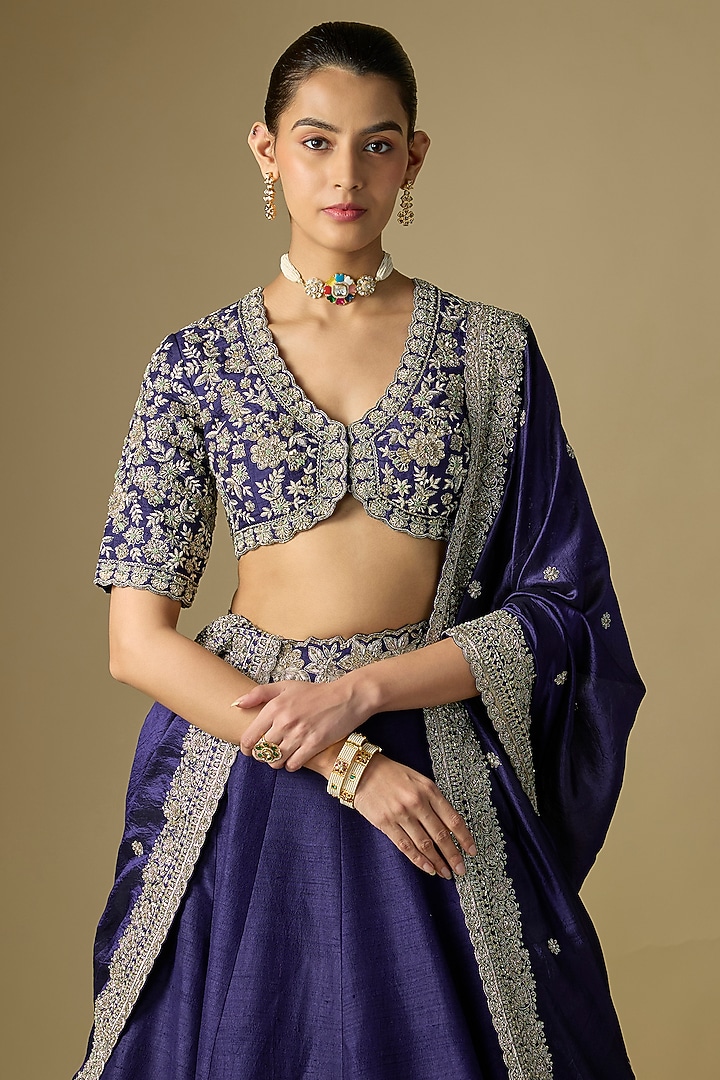 Purple Raw Silk Embroidered Bridal Lehenga Set by Jayanti Reddy at Pernia's Pop Up Shop