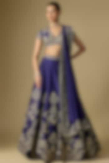 Purple Raw Silk Embroidered Bridal Lehenga Set by Jayanti Reddy at Pernia's Pop Up Shop