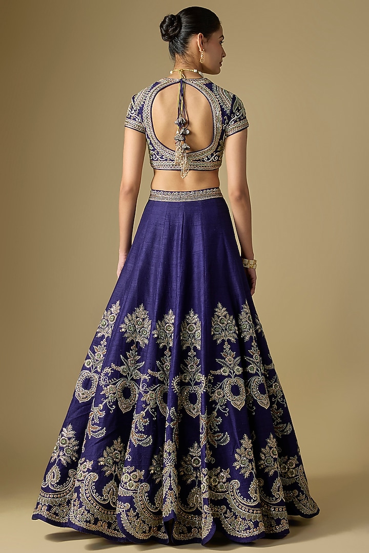 Purple Raw Silk Embroidered Bridal Lehenga Set by Jayanti Reddy at Pernia's Pop Up Shop