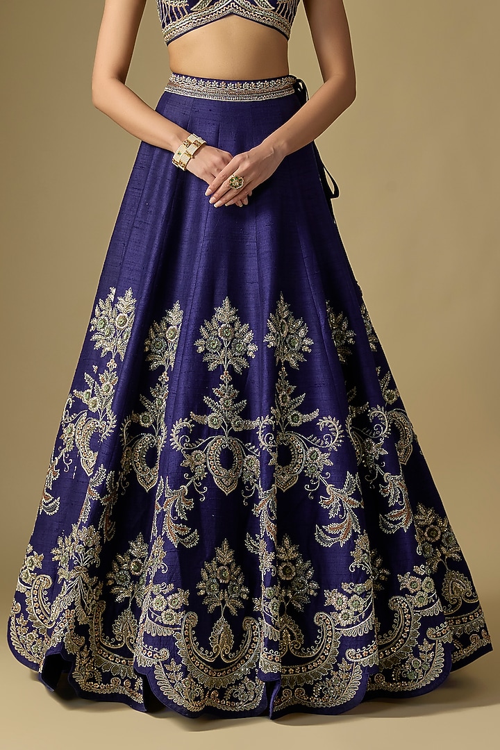 Purple Raw Silk Embroidered Bridal Lehenga Set by Jayanti Reddy at Pernia's Pop Up Shop