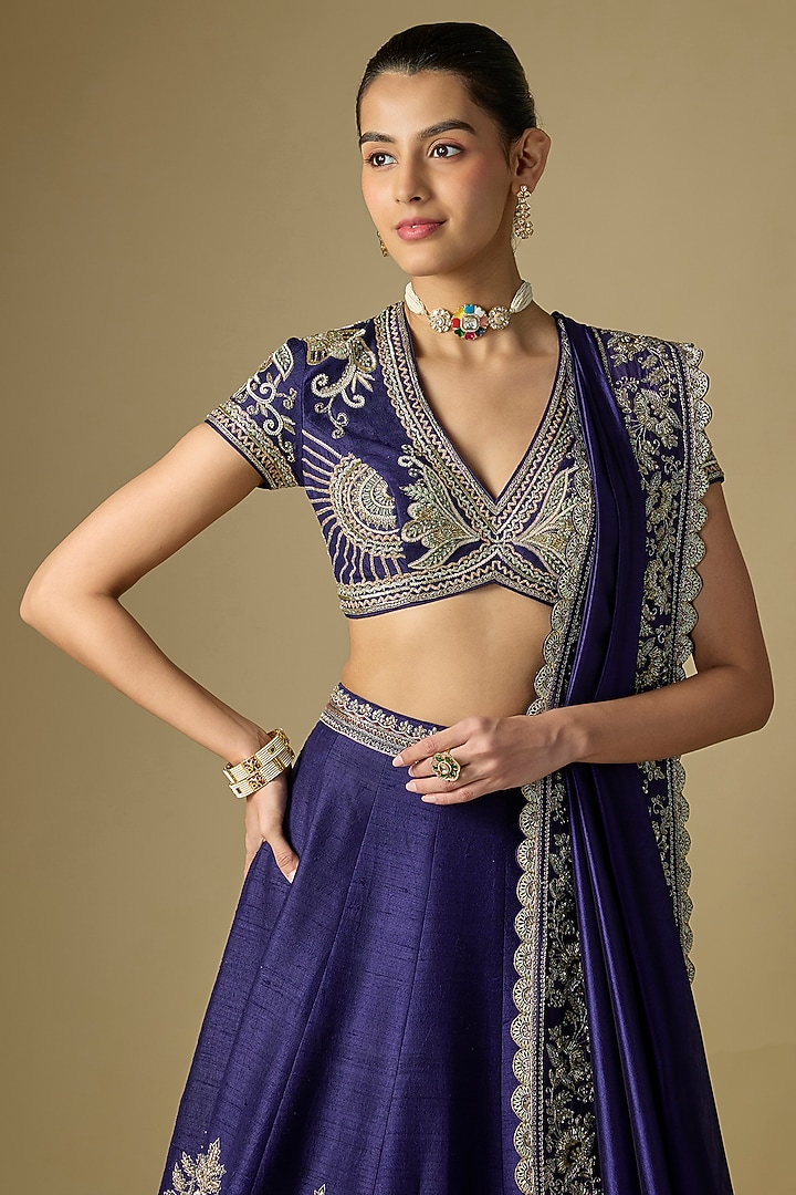 Purple Raw Silk Embroidered Bridal Lehenga Set by Jayanti Reddy at Pernia's Pop Up Shop