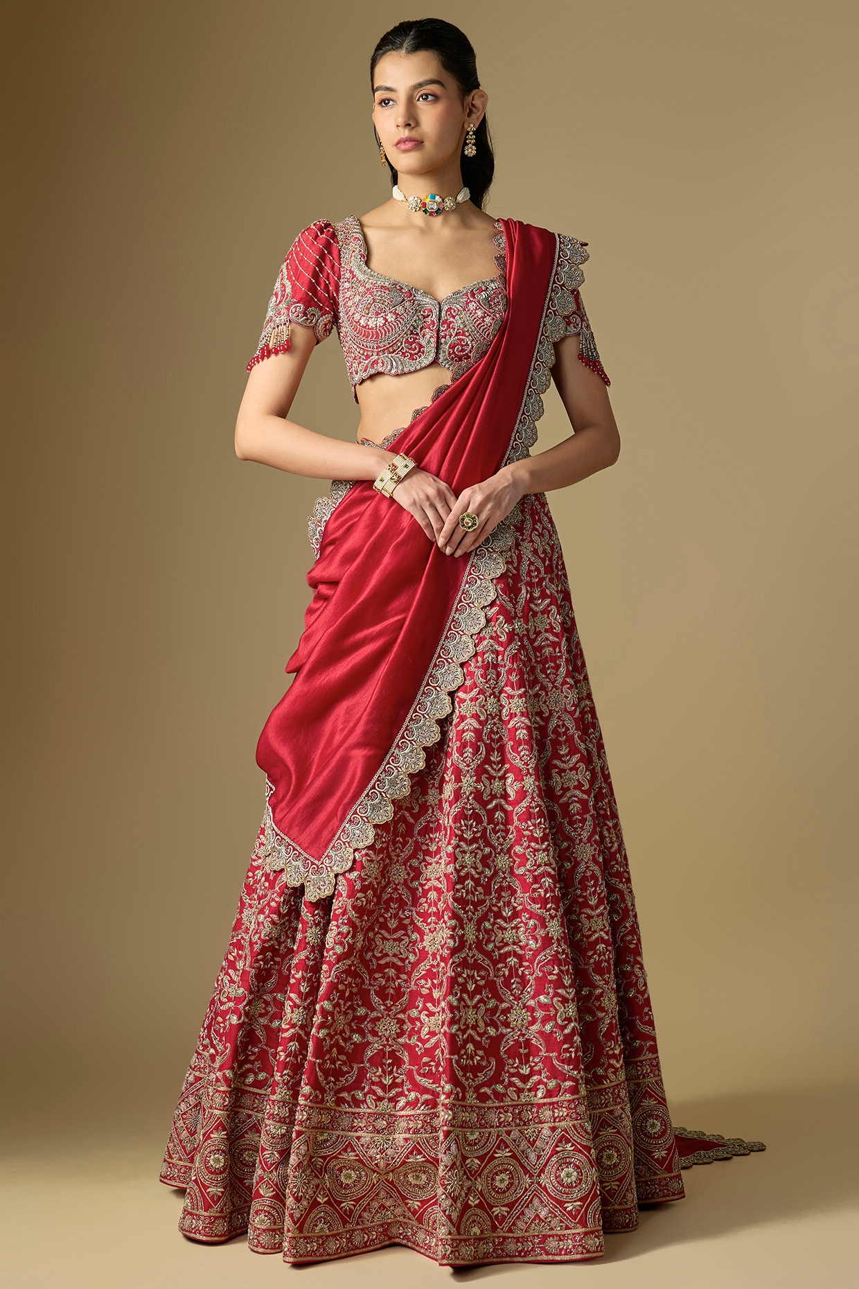 Jayanti Reddy Red Raw Silk Embroidered Lehenga Set