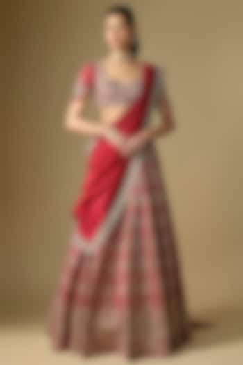 Red Raw Silk Embroidered Bridal Lehenga Set by Jayanti Reddy at Pernia's Pop Up Shop