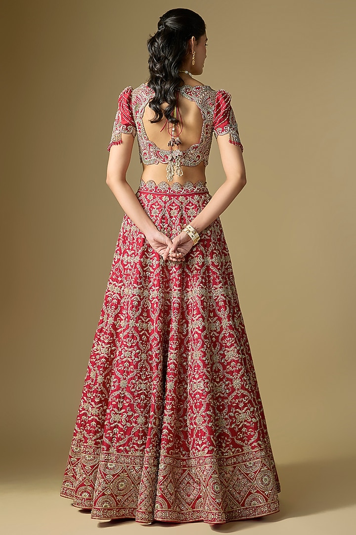 Red Raw Silk Embroidered Bridal Lehenga Set by Jayanti Reddy at Pernia's Pop Up Shop