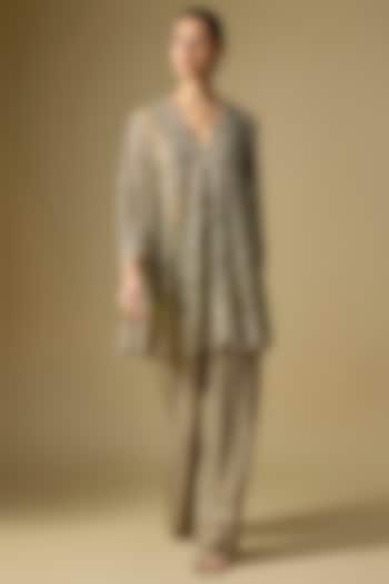 Beige Gold Net Embroidered Tunic Set by Jayanti Reddy at Pernia's Pop Up Shop